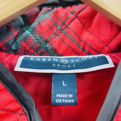 Karen Scott Sport Womens Size Large Plaid Sleeveless Puffer Vest in Red/Black - Picture 5 of 7