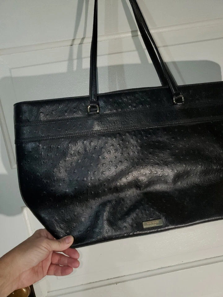 Kate Spade 中号 Harmony Valencia Road 大号 黑色手提包 Ostrich Look Cow Lt — 第 4/4 张图片