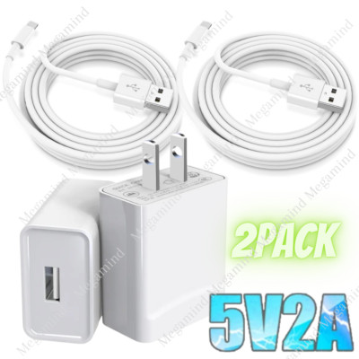 10W Charger Power Cube 5V-2A Quick Charging USB Cord For iPhone 6 7 8 X 12 13 14