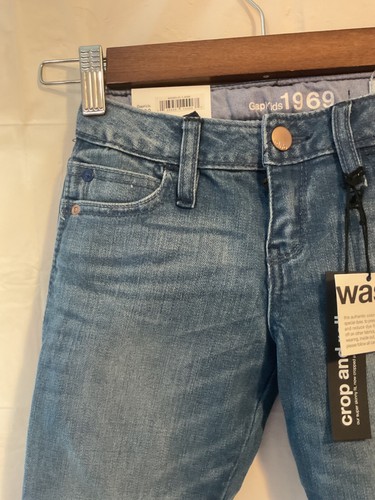 Gap Kids 1969 Jeans Girls 6 R Skinny Blue denim Crop and roll Adjustable NEW - Picture 2 of 13