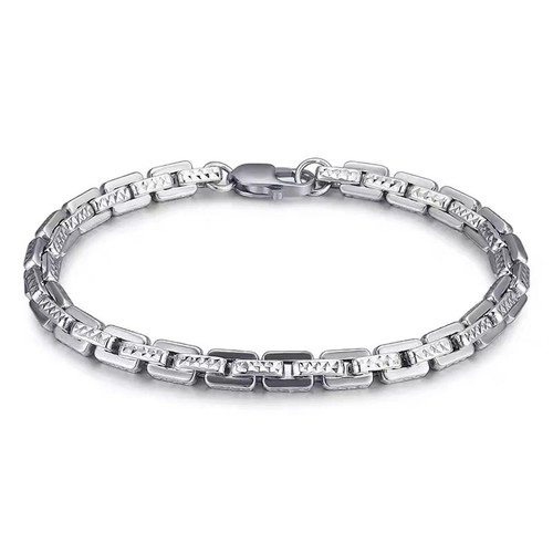 Pure Platinum 950 Chain Men 5.2mm Carved Square Rolo Link Bracelet 25g/8.2inch - Picture 4 of 10