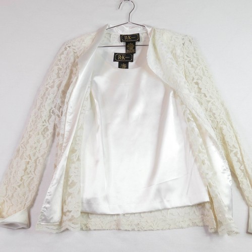R&K Evening Women's Two Piece Set Jacket Tank Size 12 Ivory Lace With Satin New - Picture 4 of 17