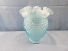 Fenton Powder Blue Overlay Cased Glass Hobnail Vase 5 7/8" Tall
