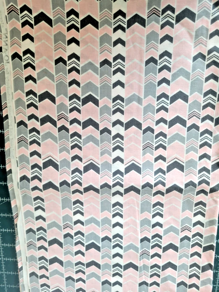 Pink and Grey Chevron Zig Zag Lines Cotton Fabric 2 yards and 3 inches - Image 3 of 3