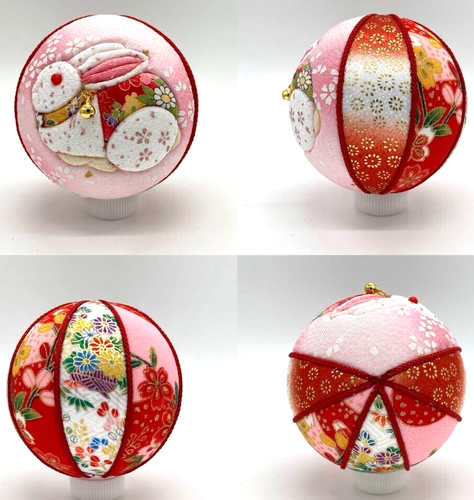 Japanese traditional Hanging TEMARI Three balls Rabbit Kimono cloth tassel 17.7" - Picture 3 of 8