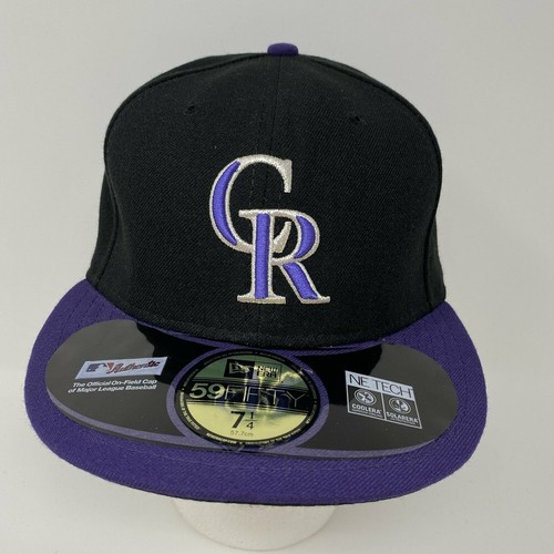 Neu mit Etikett Colorado Rockies eng anliegende Mütze 7 1/4 schwarz lila alternative Kappe MLB Baseball