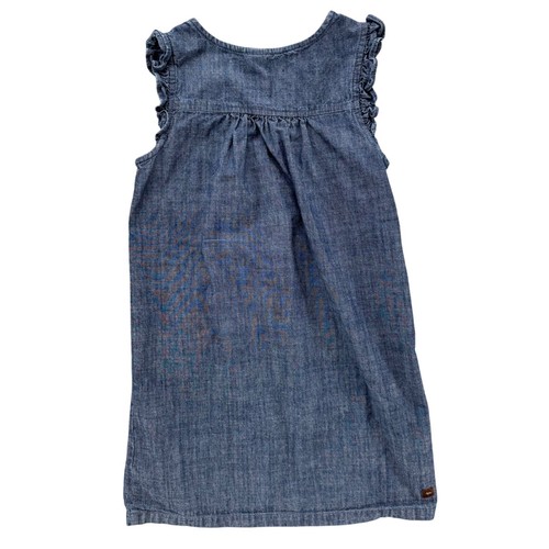 Tea Collection Chambray Shift Dress Girls Blue Pleated Ruffle Cotton Size 7 - Picture 2 of 12