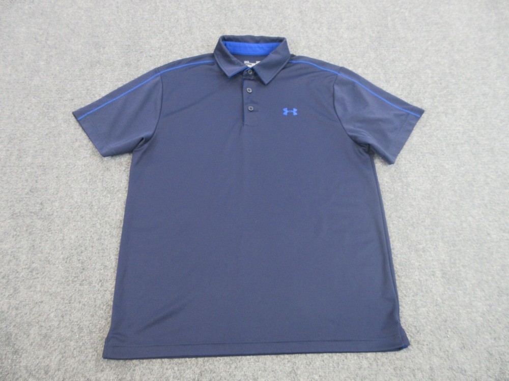 Under Armour Polo Shirt Mens Adult Large Blue Logo Golf Casual Lightweight