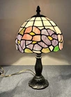 Vintage Tiffany Style Stained Glass Table Lamp Floral Pink Purple 15" Tall#95892