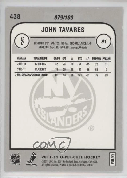 2011-12 O-Pee-Chee Rainbow Foil Black Border /100 John Tavares #438 - Image 2 of 2