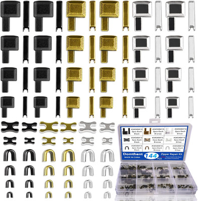 144PCS Zipper Repair Kit   4 Sizes (#3, #5, #8, #10), Insertion Pins, 3-Color...