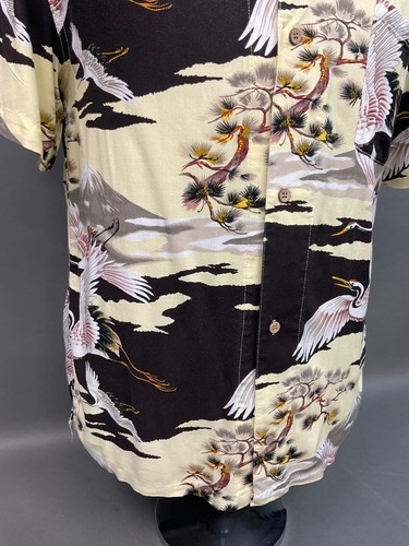Camicia vintage anni 80 retrò, 100% rayon hawaiana aloha surf tiki gru bianche - Foto 3 di 13