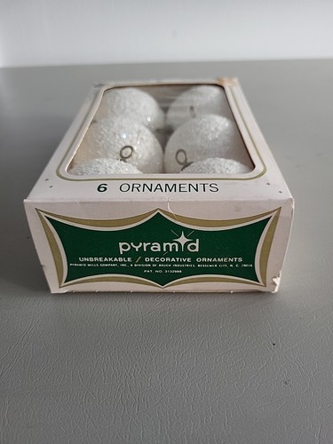 Vintage Box mit 6 Pyramiden unzerbrechlich weiß Glitzer Weihnachtsschmuck - Bild 2 von 8