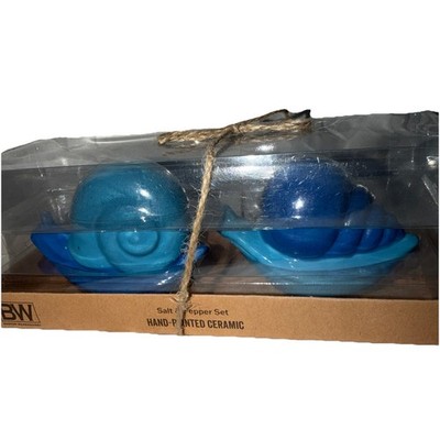 BW  - SNAILS BLUE Salt & Pepper Shaker Set  Hand Painted Ceramic