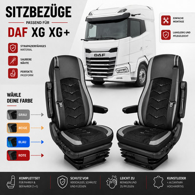 Für DAF XG XG+ Sitzbezüge 1+1 Leder + Alcantara 1+1 LKW TRUCK Zubehör LUX