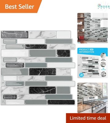 20 Sheets Peel and Stick Backsplash Tiles Modern Marble Grey Waterproof Easy DIY