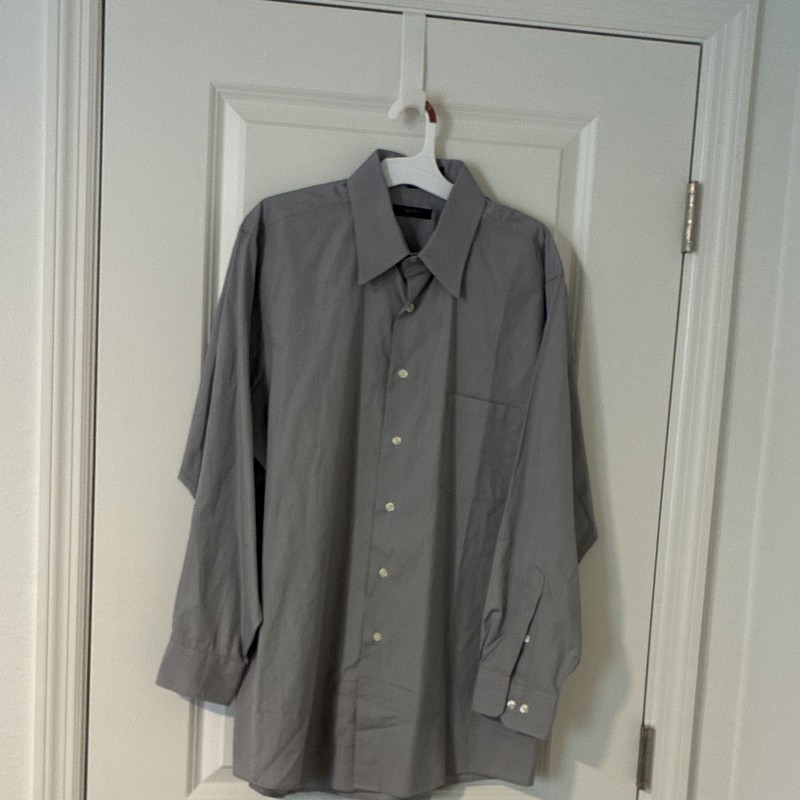 DKNY Supery Solid Dress Shirt 16 32/33 Gray Cotton Poly Point Pocket