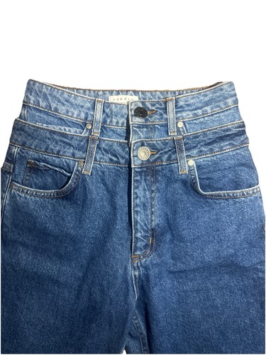 Pantalones de mezclilla para mujer Sandro Paris cintura doble tiro alto pierna recta talla 34 - Imagen 2 de 6
