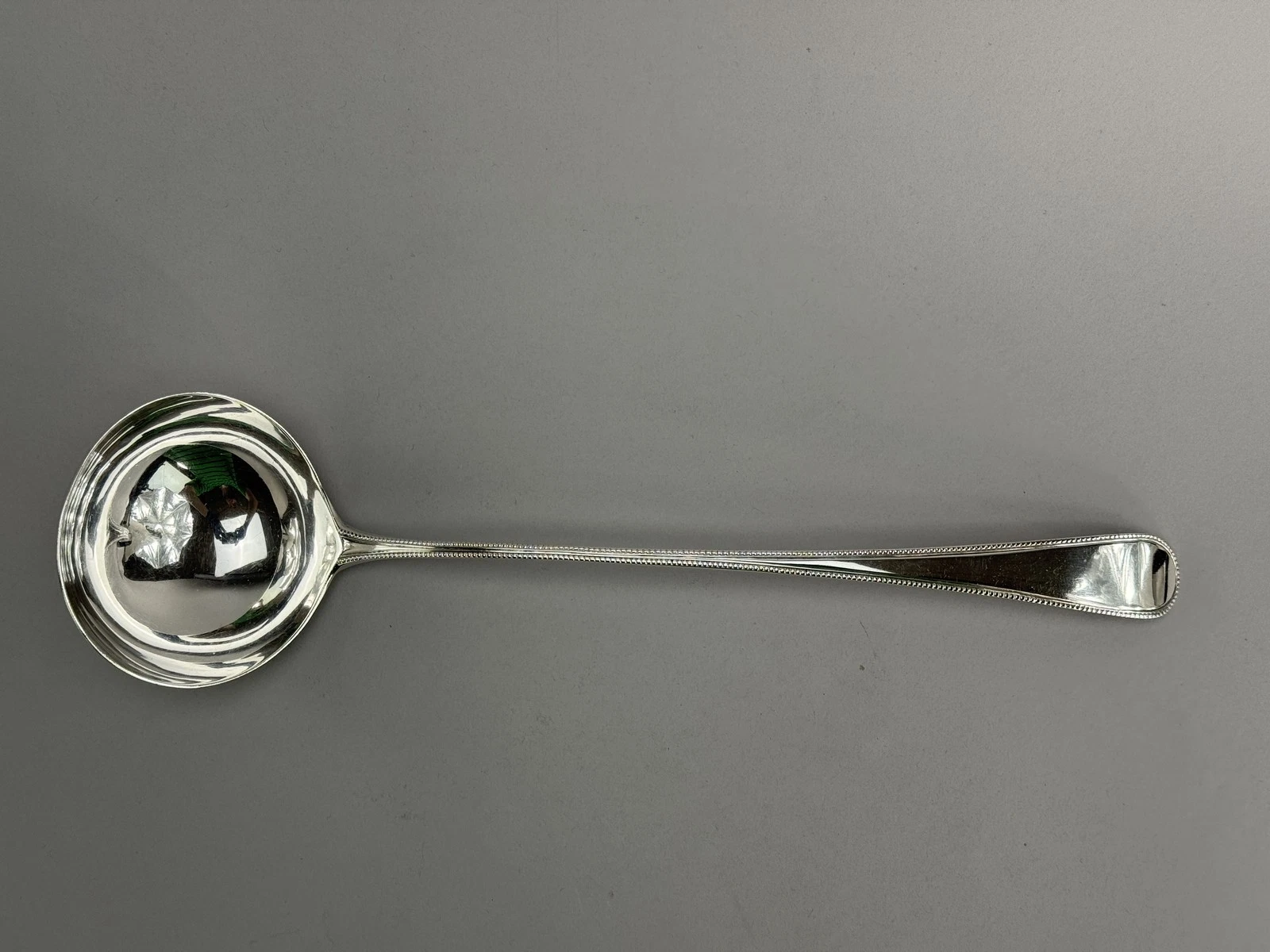 Large 1790 English Sterling Silver Bead Pattern Soup Or Punch Ladle