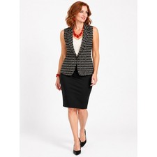 MY197 Philosophy Womens Large Black Cream Geometric Knit Blazer Jacket Workwear
