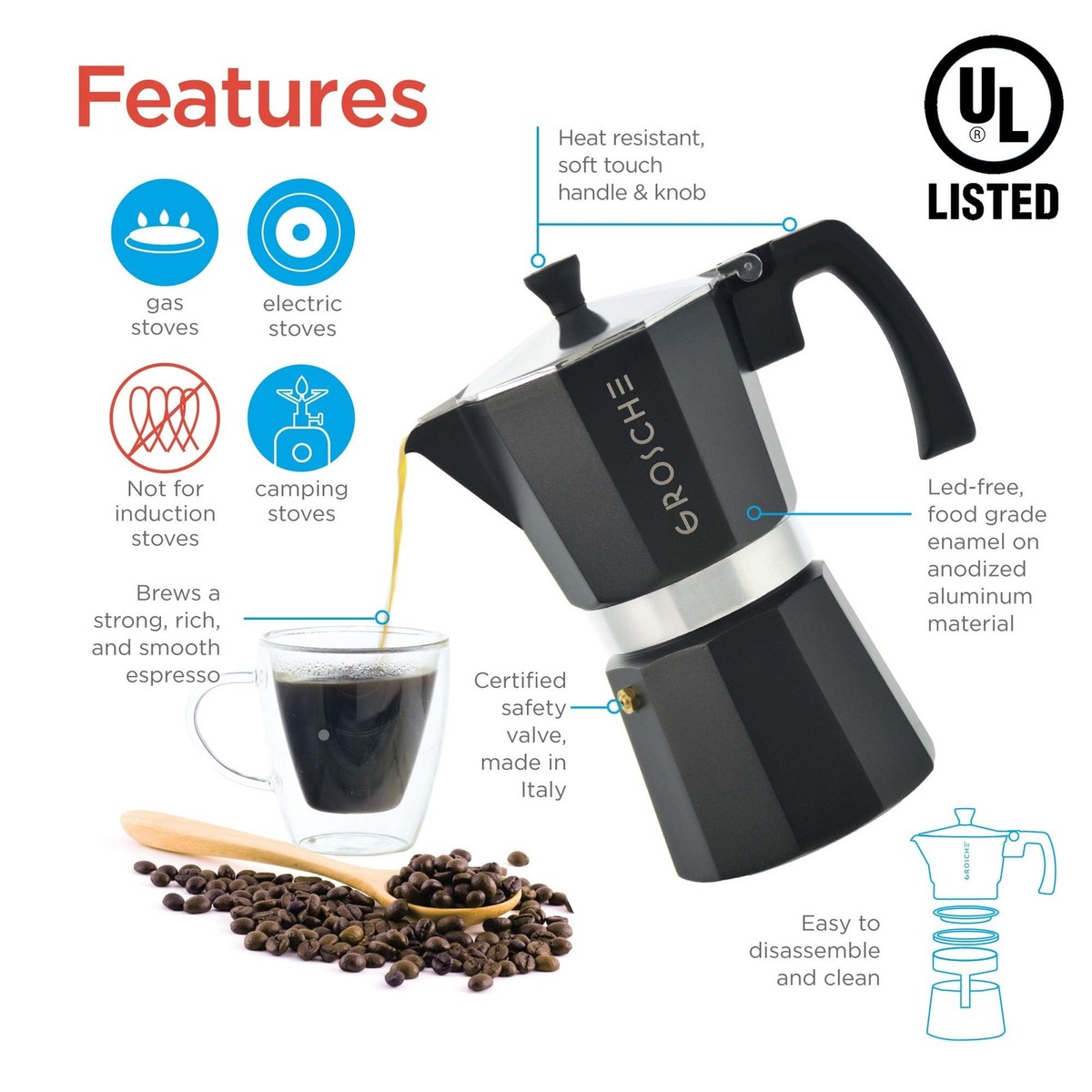 MACCHINA CAFFÈ CON percolatore moka continentale in alluminio lucido