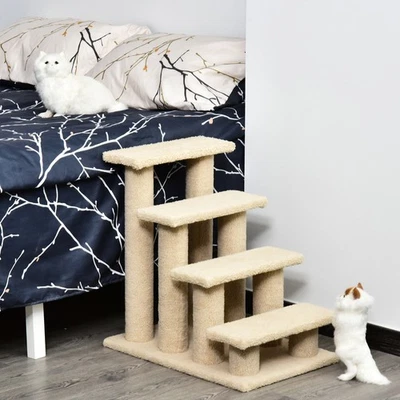 PAWHUT 24'' Cat Tree 4-Step Stairway Perch Scratcher Pet Steps Stairs Dog Ramp Ladder