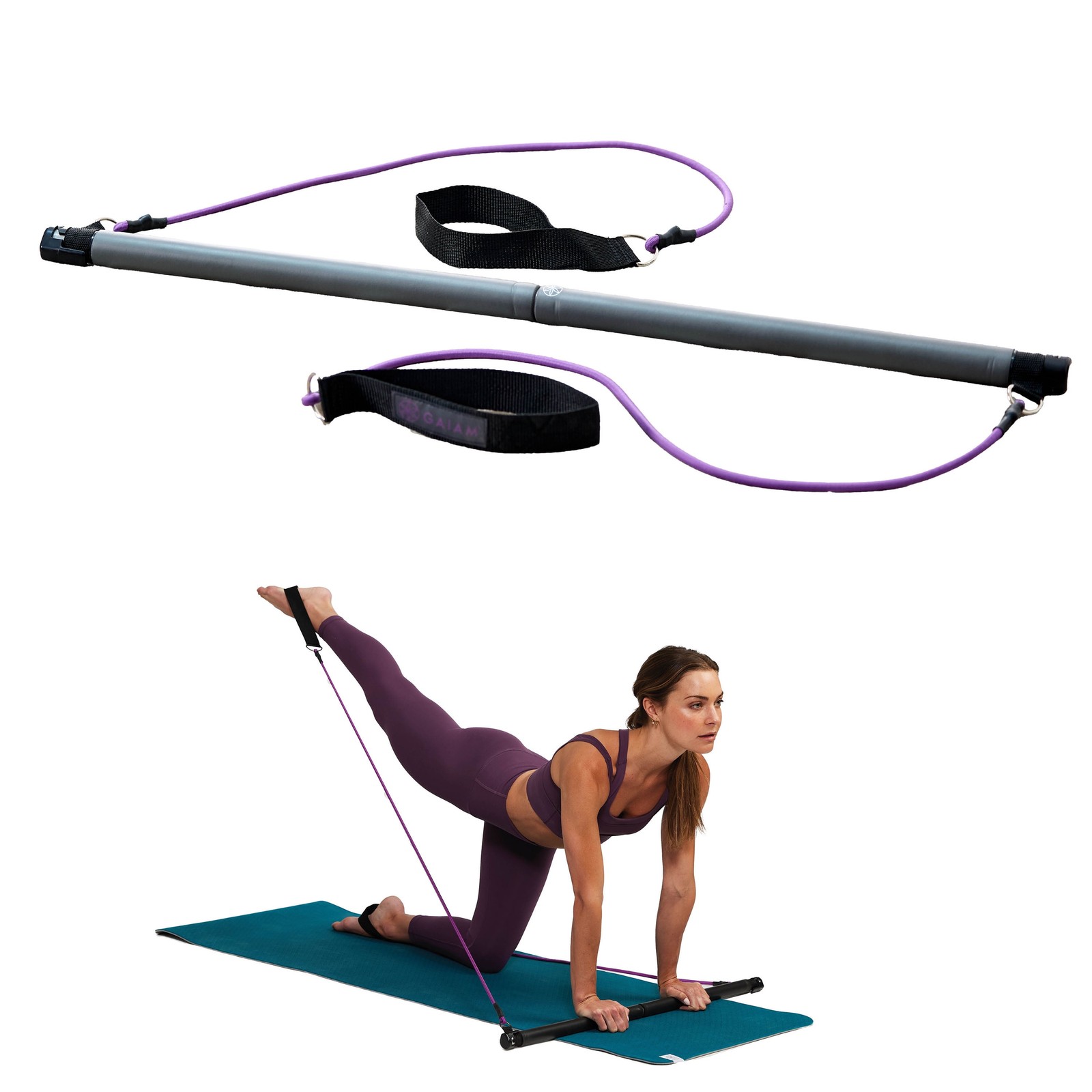 Pilates Bar Kit with Resistance Bands, 1 Bar 2 Cords, Home W
