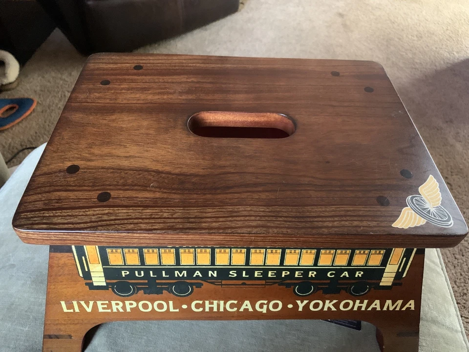 Train Foot Stool Canadian Pacific Pullman Sleeper Theme Footstool Mahogany Wood - Image 2 of 4