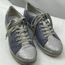 Remonte Women  s 39 US 8 Blue Silver Lace-Up Leather Slip-On Casual Sneakers