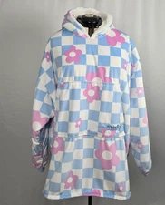 The Comfy OVERSIZED Hooded Sweatshirt Women's One Size Blue White Check Floral