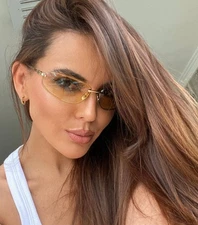 Miu Miu MU A50S 5AK7R1 Unisex Rectangle Sunglasses in Gold with Yellow Lens 100%