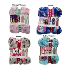 Licensed Girl's Cartoon Theme Warm Plush Hooded Robe & 2 Piece Pajama Set
