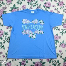 Vintage 80s T-Shirt North Carolina Dogwood Flowers Womens XL Blue USA Made Soft