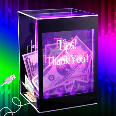 Light up Acrylic Donation Ballot Box - 20 Colors Changing Tip Jar for Money with