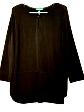Lauren Ralph Lauren Plus 1X Black Stretch Tunic Top Keyhole Neck
