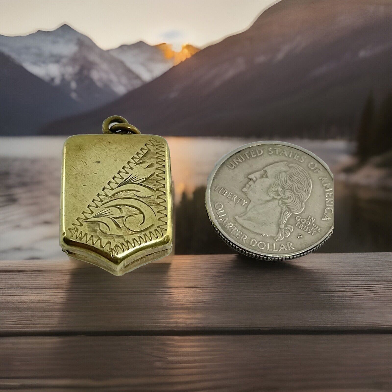 Antique Edwardian 5 Sided Rectangular Goldtone Br… - image 1