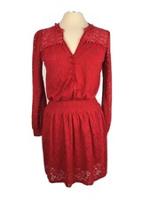LeifNotes Anthropologie Dress Womens Small Red Field Day Peasant Crochet Lace T5