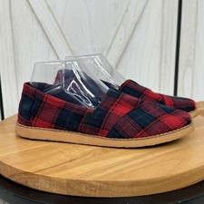 Toms Alpargata Tartan Plaid Flannel Slip On Flats Shoes Red Blue Womens 9