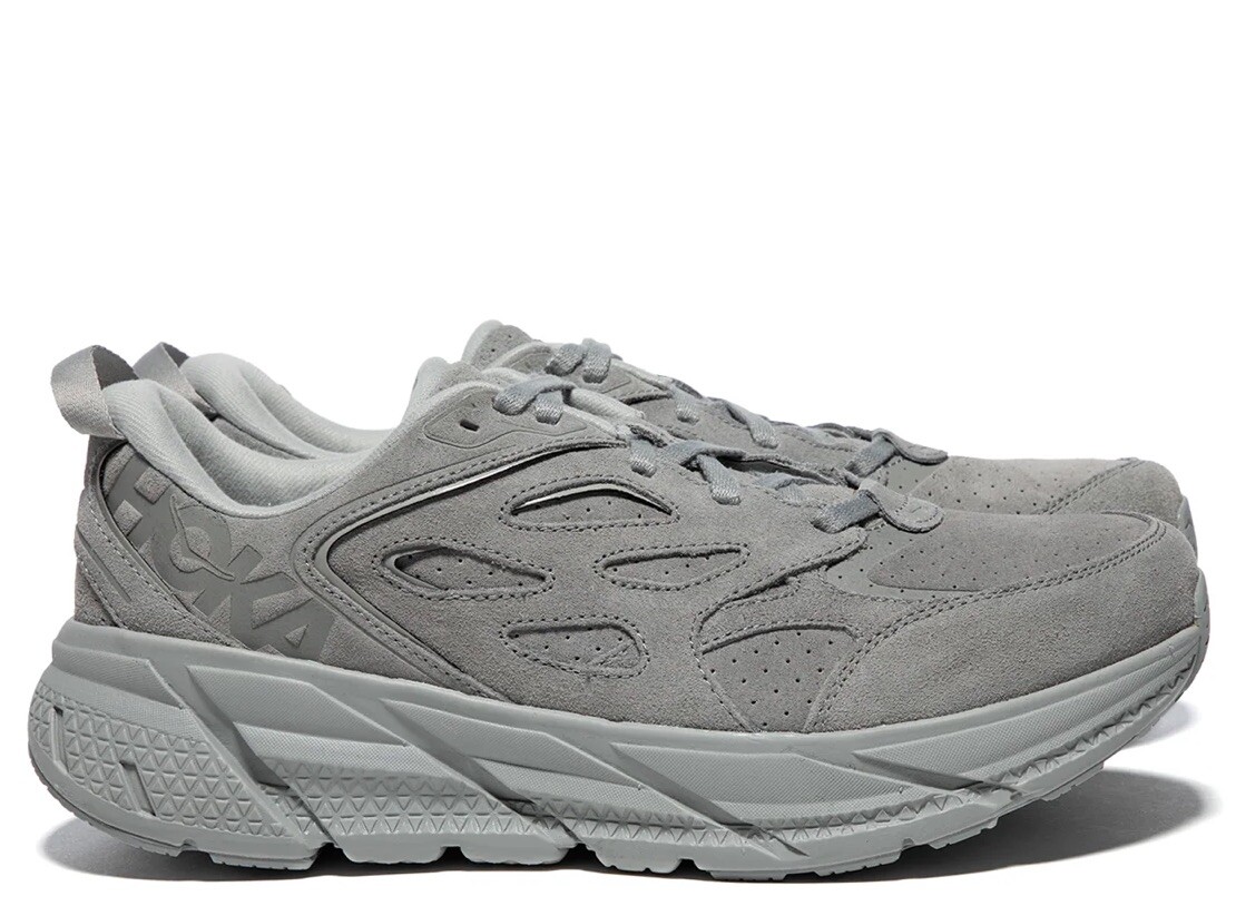 HOKA ONE ONE Women's Clifton L Suede Sneakers Limestone Grey Size