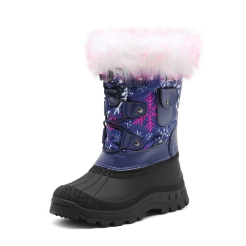 DREAM PAIRS Kids Navy Fuchsia Waterproof Warm Faux Fur Lined Snow Boots, Size 2