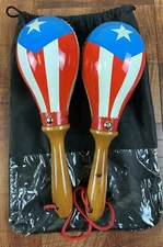 Maracas Leather, Professional, Puerto Rico Flag Design Salsa Model With Bag