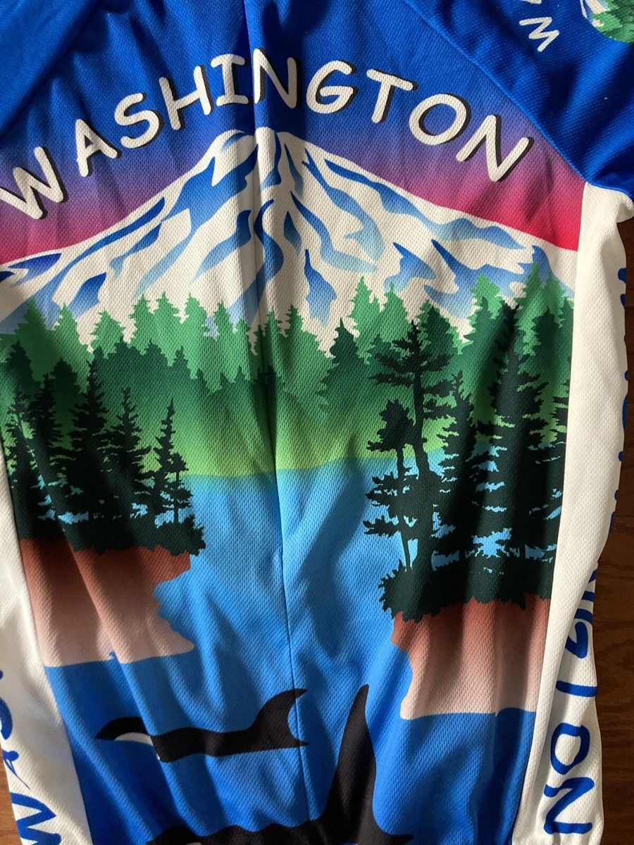 Washington Mt Rainier Mens M Cycling Jersey Kathy Sarns Art Free Spirit Wear