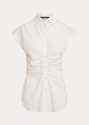 Lauren Ralph Lauren White Shirred Stretch Cotton Shirt L55214