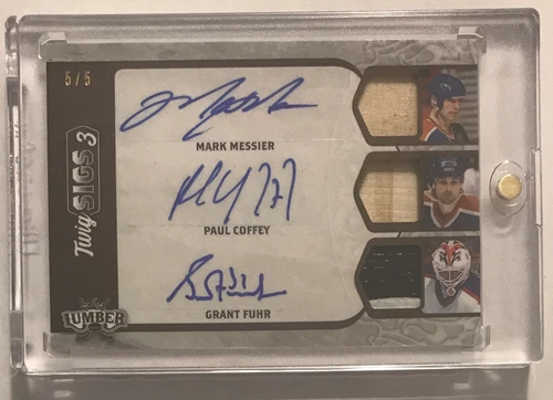 2022 Leaf Lumber Triple Auto Relic Mark Messier Paul Coffey Grant Fuhr Oilers /5