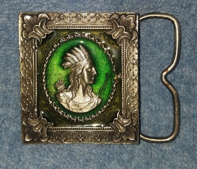BERGAMOT BRASS WORKS Indian バックル USA製 BERGAMOT BRASS WORKS INDIAN BELT BUCKLE 2 X 1 3/4 enameled
