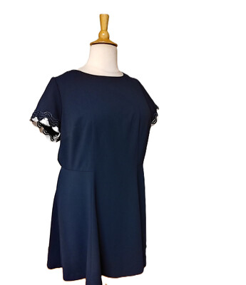 JESSICA HOWARD Blue Short Lace Trim Sleeves Fit/Flare Dress