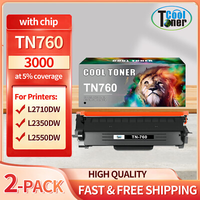 TN760 Toner Cartridge Compatible With Brother DCP-L2550DW Printer 2Black