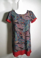 Michel Klein Multicolor Silk Paisley Cap Sleeve Scoop Neck A-Line Dress Size 38