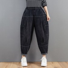 Pantalon Sarouel Lady Jean Jeans Taille Élastique Bleu Grand Plus
