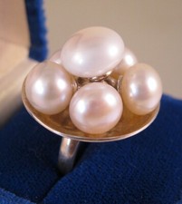 Vintage Signed Modernist Multi Freshwater Pearl Sterling Silver Ring Size 7